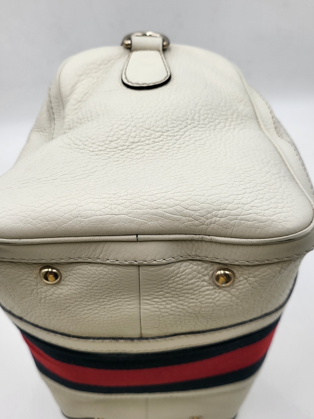 GUCCI White Lambskin Leather Web Stripe Medium Joy Boston 30,, Authentic w/COA. - Picture 15 of 16